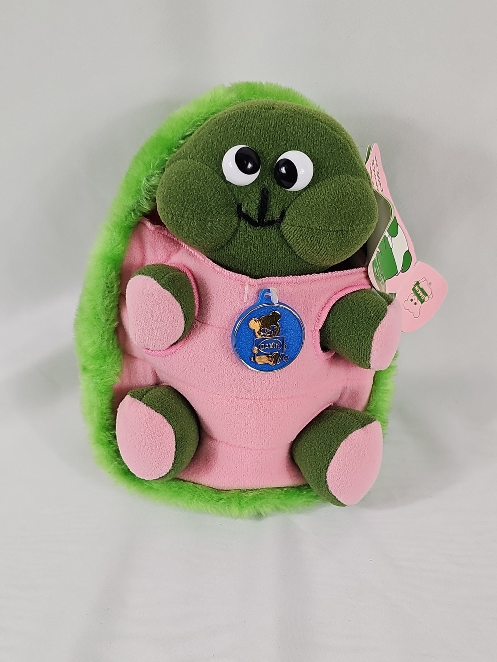 Dakin Green and Pink Plush Turtle with Blue Tag